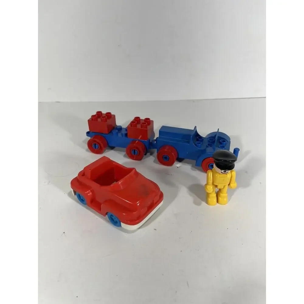 Lot 6 Vintage Illco Little People Car + Lego Train Cars + 70’s Toy Cop Black Hat